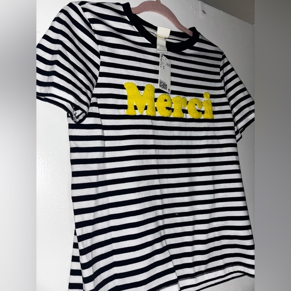 H&M Striped Shirt with Yellow Merci Design - Picture 1 of 1